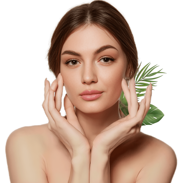 Elegant pose with tropical leaves backdrop