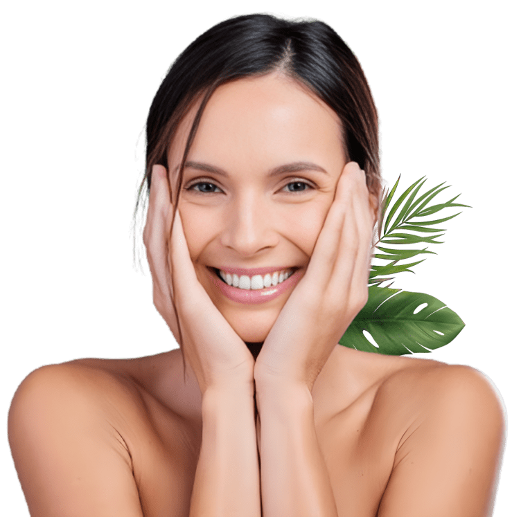 Happy woman with natural leafy backdrop